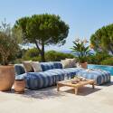 Divano modulare da esterno a righe 4 posti con 3 poltrone e 1 pouf