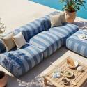 Divano modulare da esterno a righe 4 posti con 3 poltrone e 1 pouf