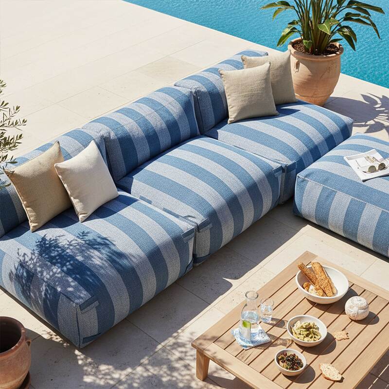 Divano modulare da esterno a righe 4 posti con 3 poltrone e 1 pouf (2/6)