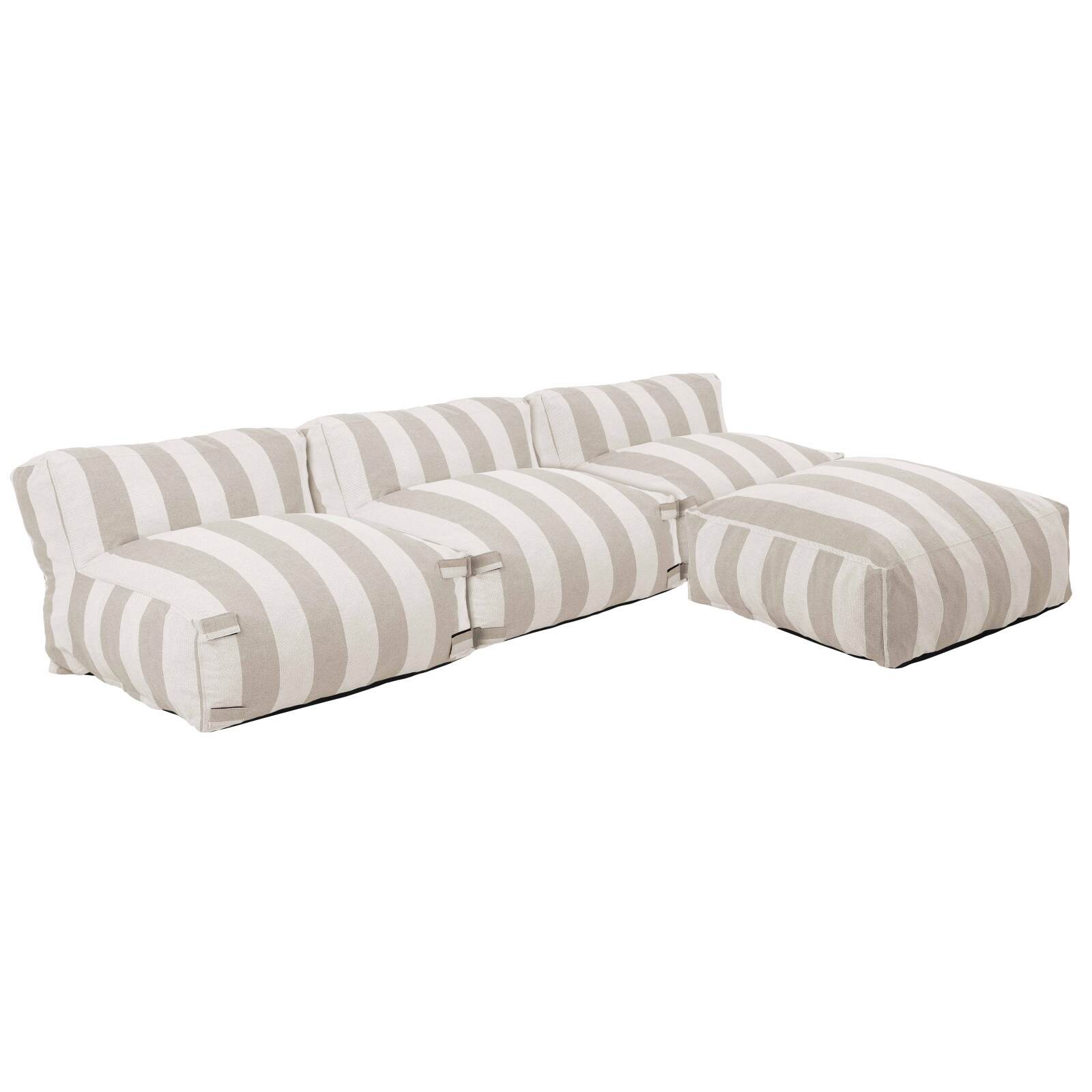 Divano modulare da esterno a righe 4 posti con 3 poltrone e 1 pouf