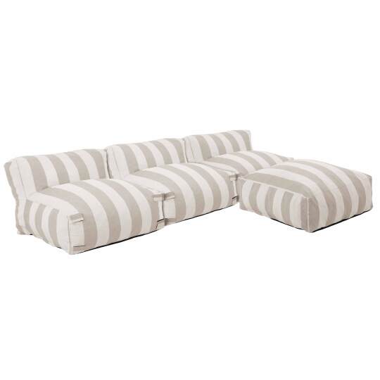 Divano modulare da esterno a righe 4 posti con 3 poltrone e 1 pouf