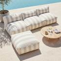 Divano modulare da esterno a righe 4 posti con 3 poltrone e 1 pouf