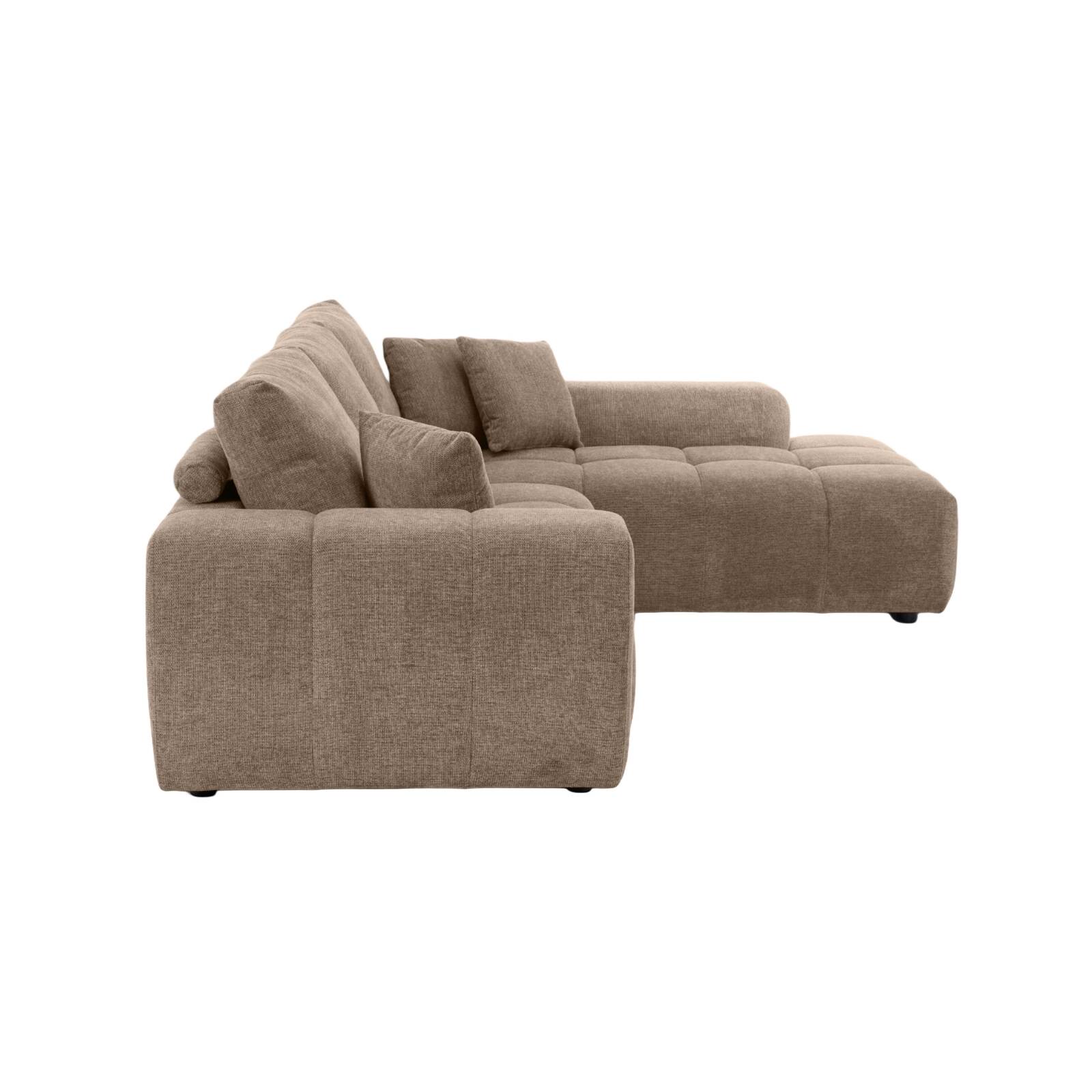 Divano angolare 3 posti in tessutocon chaise longue destra e cuscini