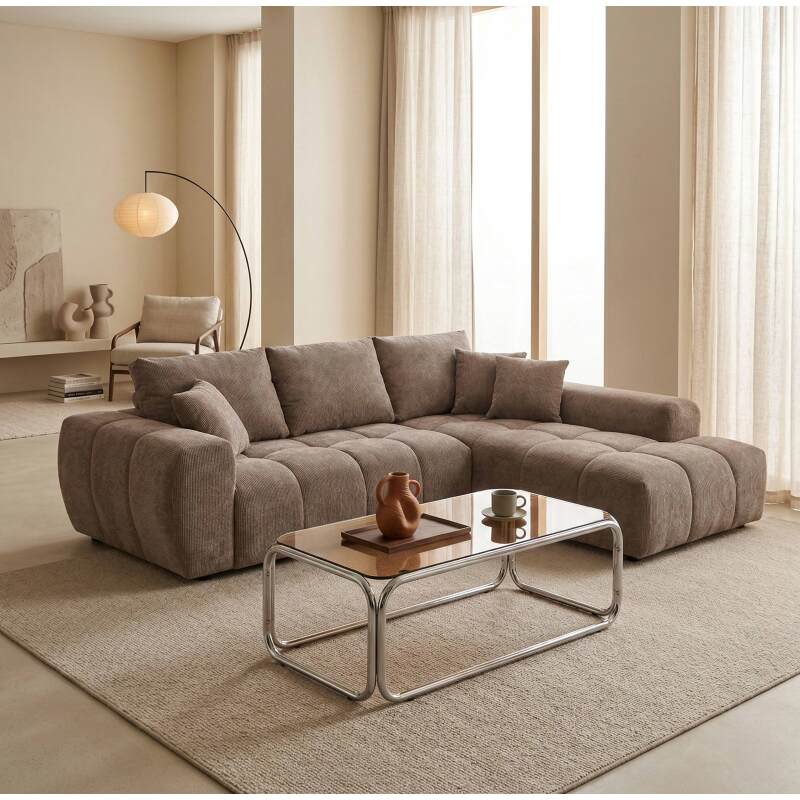 Divano angolare 3 posti in tessutocon chaise longue destra e cuscini (7/8)