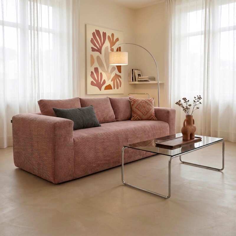 Divano 3 posti in tessuto a coste con cuscini (6/9)