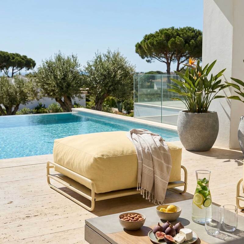 Pouf per divano modulare da esterno con struttura