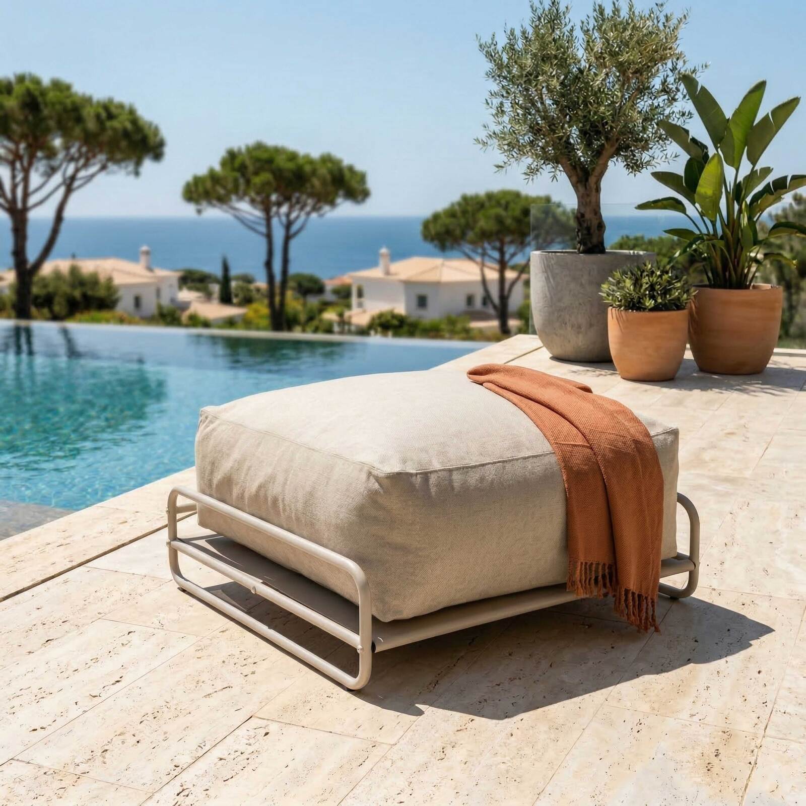 Pouf per divano modulare da esterno con struttura