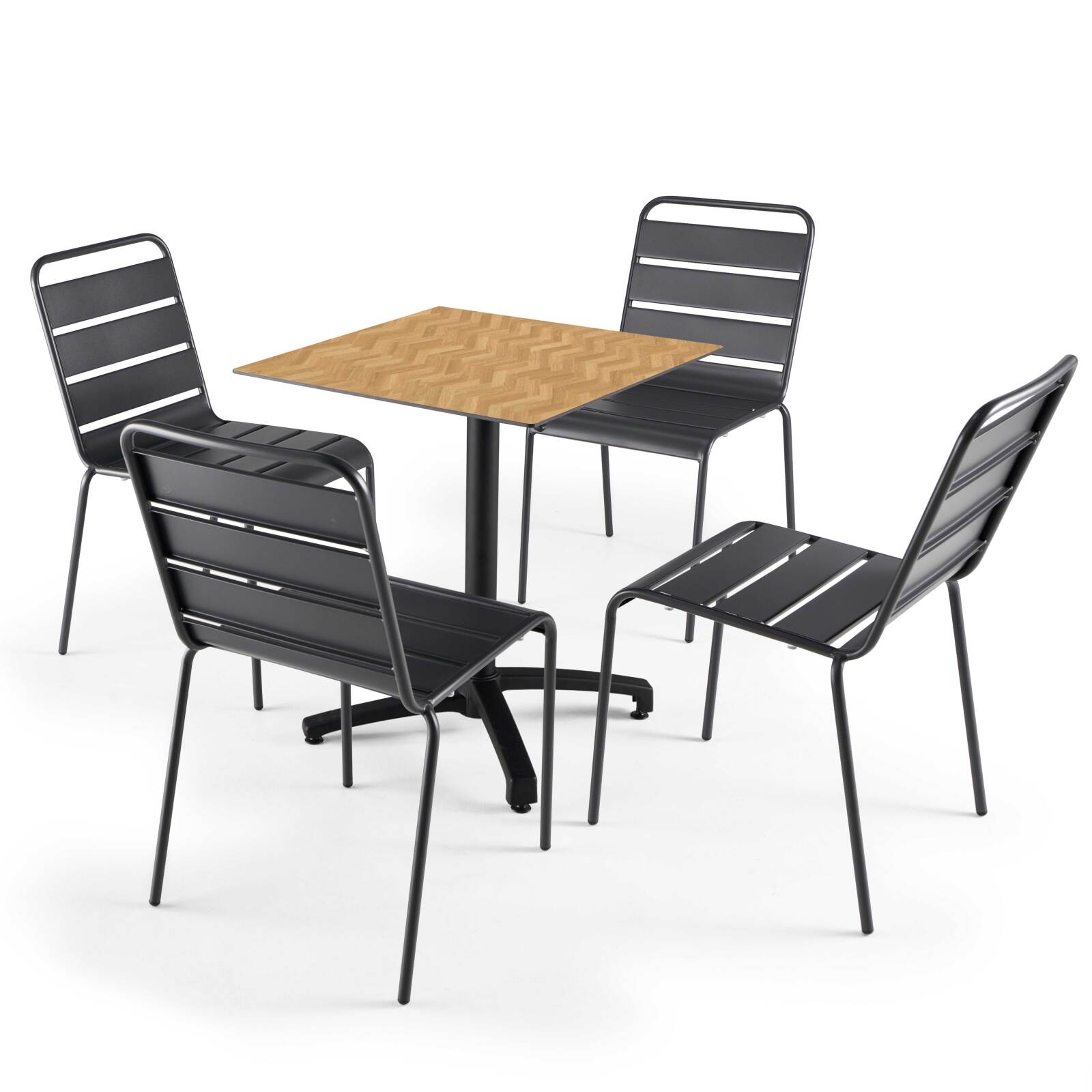 Tavolo da giardino quadrato reclinabile in alluminio nero e HPL per 4 persone 70x70 cm