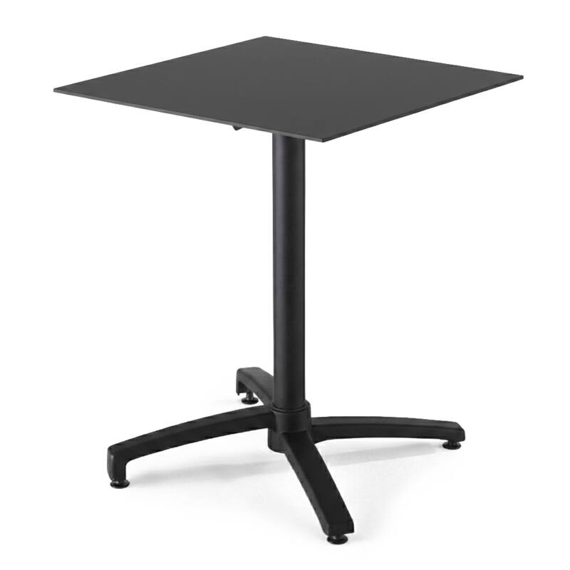 Tavolo da giardino quadrato reclinabile in alluminio nero e HPL per 4 persone 70x70 cm