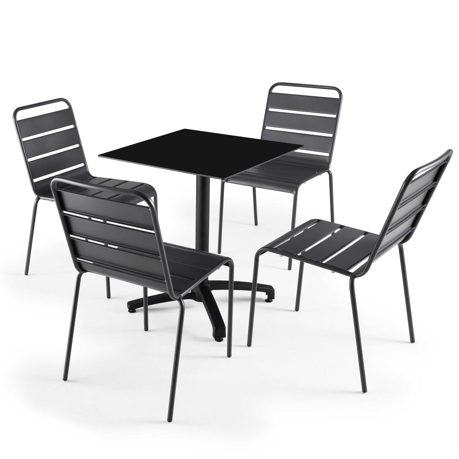 Tavolo da giardino quadrato reclinabile in alluminio nero e HPL per 4 persone 70x70 cm