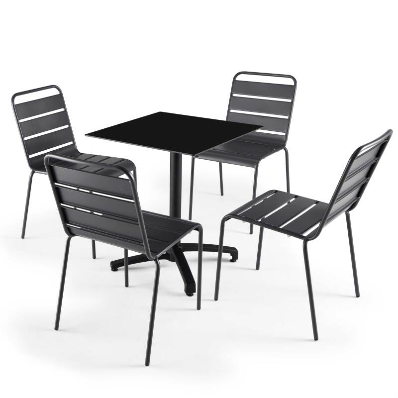 Tavolo da giardino quadrato reclinabile in alluminio nero e HPL per 4 persone 70x70 cm (4/5)