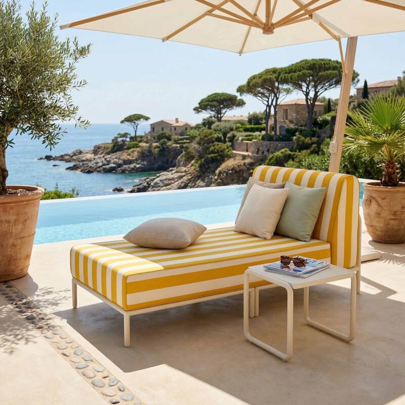 Chaise longue a righe per divano modulare da esterno (2/8)