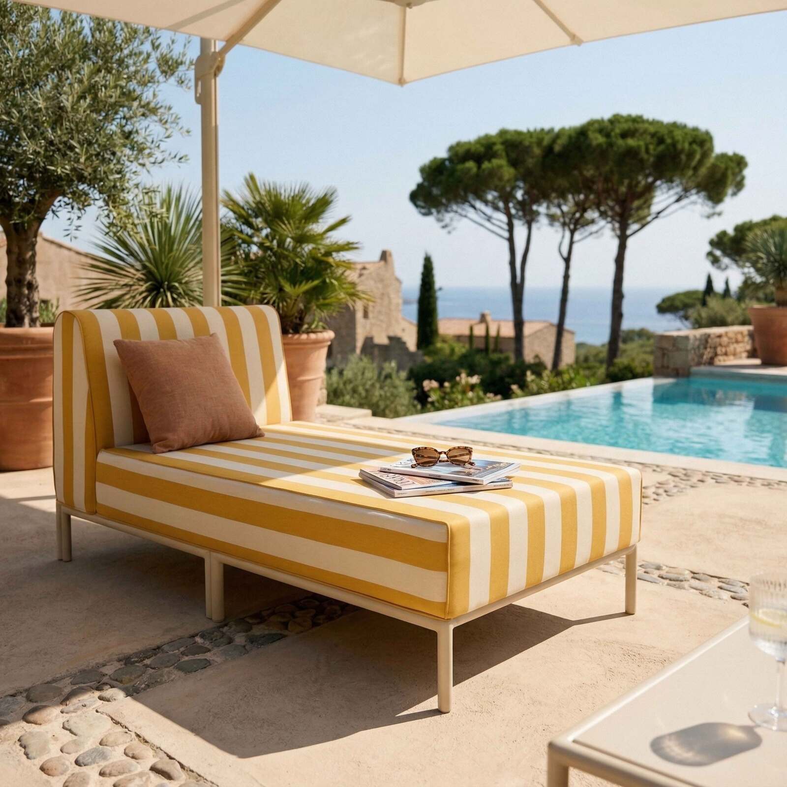 Chaise longue a righe per divano modulare da esterno