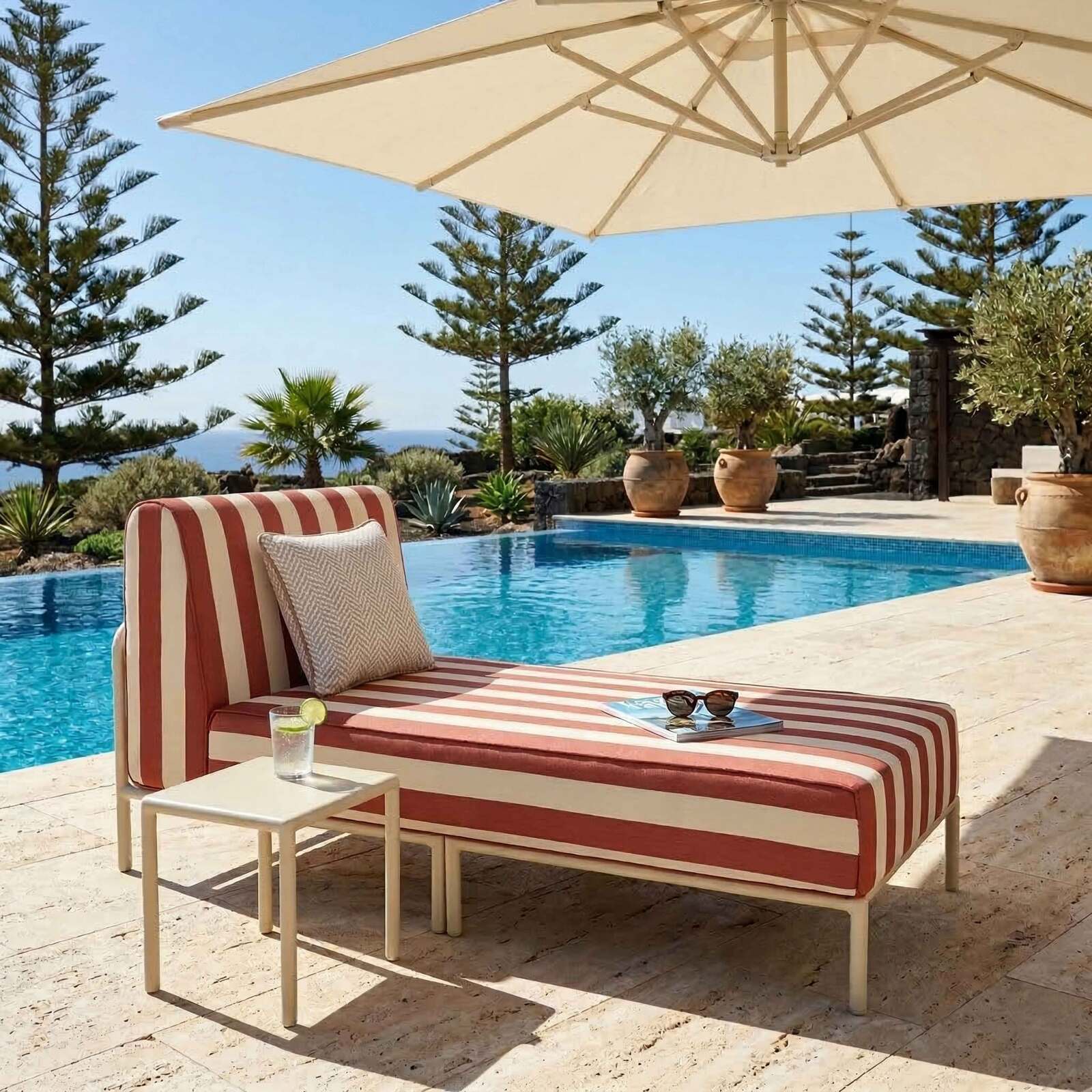 Chaise longue a righe per divano modulare da esterno