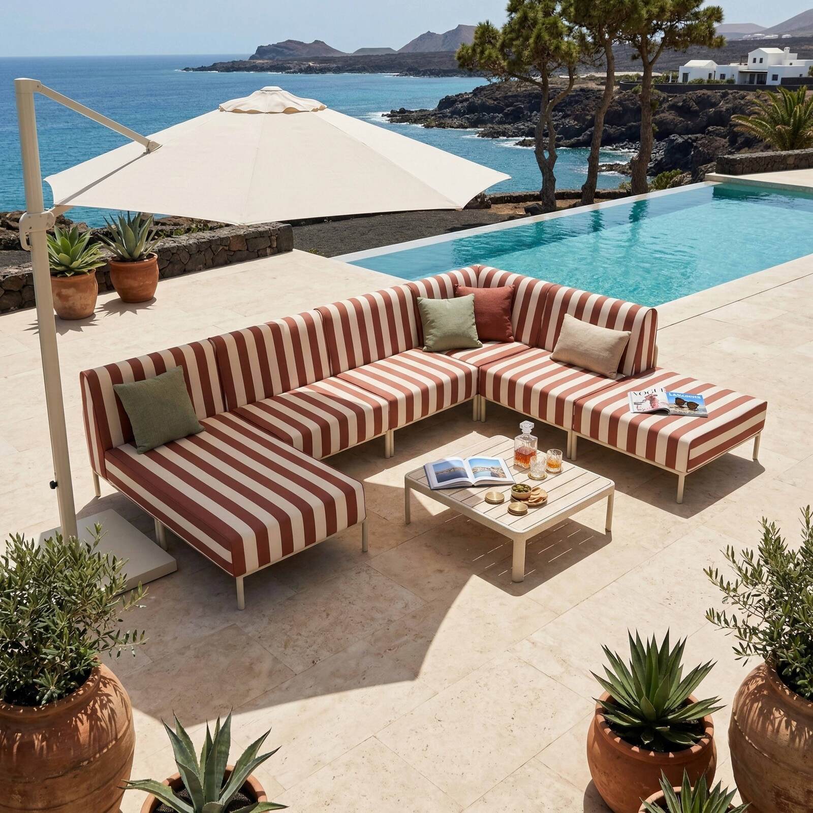Chaise longue a righe per divano modulare da esterno