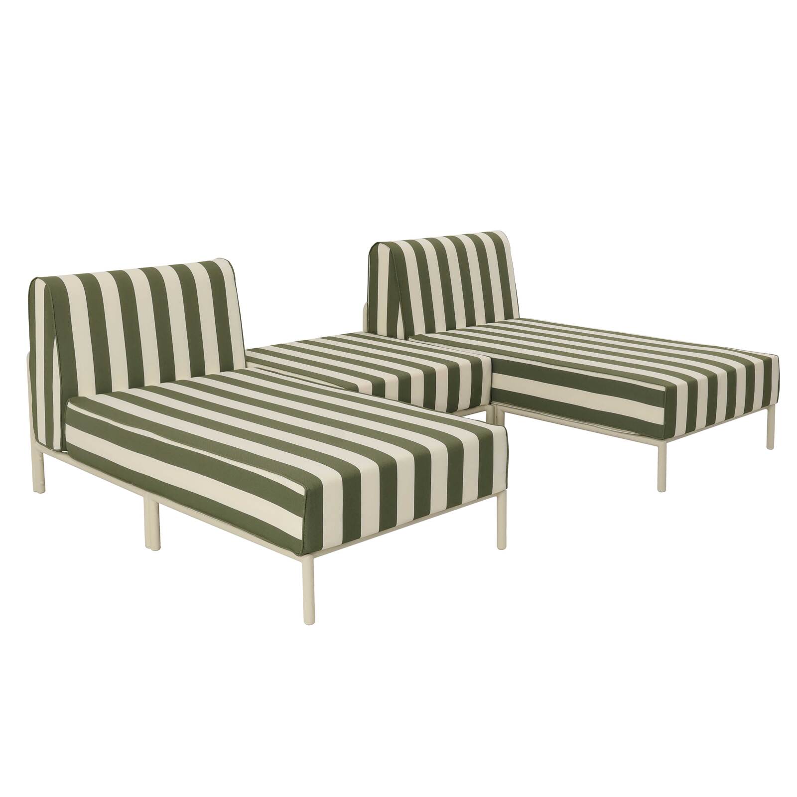 Divano modulare da esterno a righe 2 posti con 2 chaise longue e 1 pouf