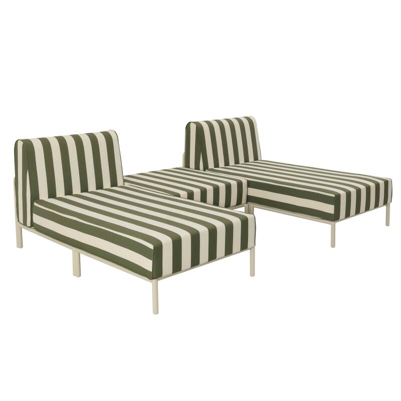 Divano modulare da esterno a righe 2 posti con 2 chaise longue e 1 pouf