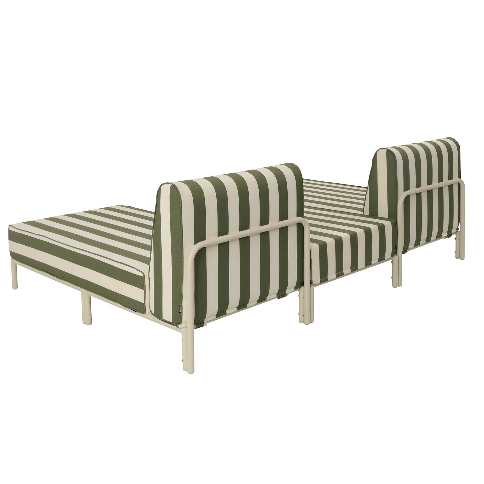 Divano modulare da esterno a righe 2 posti con 2 chaise longue e 1 pouf