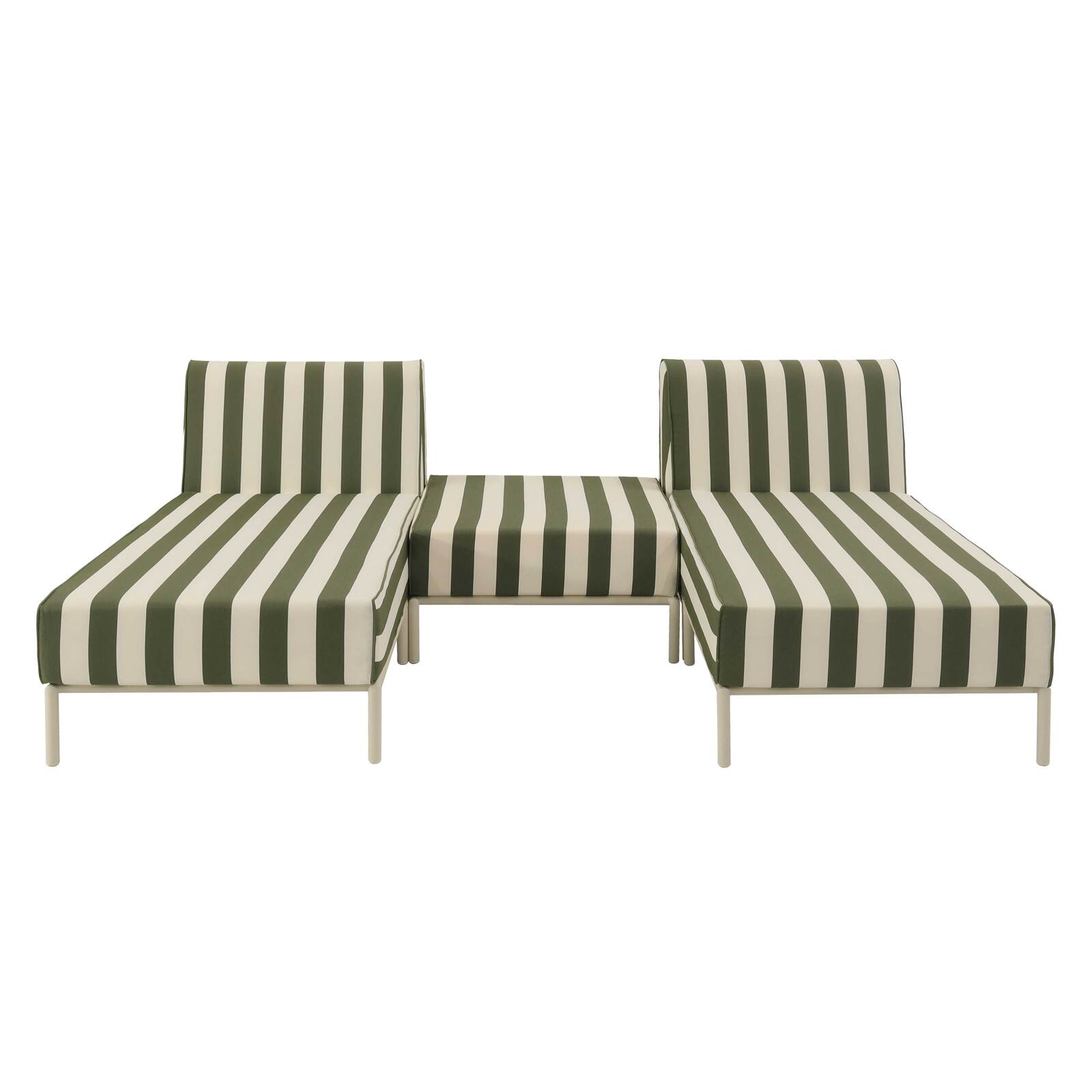 Divano modulare da esterno a righe 2 posti con 2 chaise longue e 1 pouf