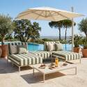 Divano modulare da esterno a righe 2 posti con 2 chaise longue e 1 pouf