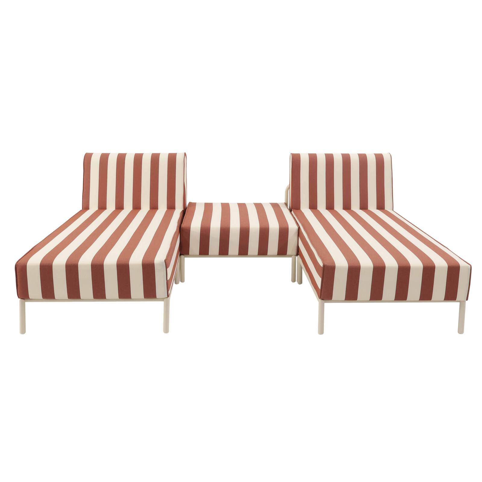 Divano modulare da esterno a righe 2 posti con 2 chaise longue e 1 pouf