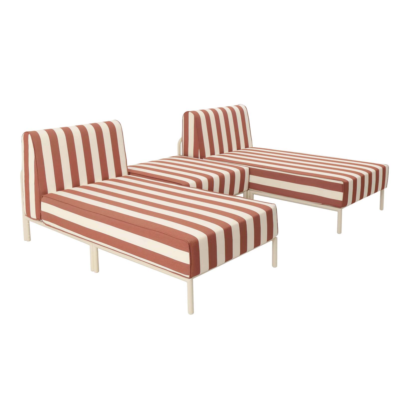 Divano modulare da esterno a righe 2 posti con 2 chaise longue e 1 pouf