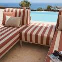 Divano modulare da esterno a righe 2 posti con 2 chaise longue e 1 pouf
