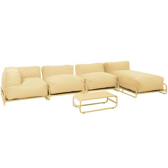 Divano modulare da esterno 5 posti con struttura, 2 poltrone, 1 poltrona angolare, 1 chaise longue, 1 pouf e tavolino | Oviala