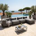 Divano modulare da esterno 5 posti con struttura, 2 poltrone, 1 poltrona angolare, 1 chaise longue, 1 pouf e tavolino
