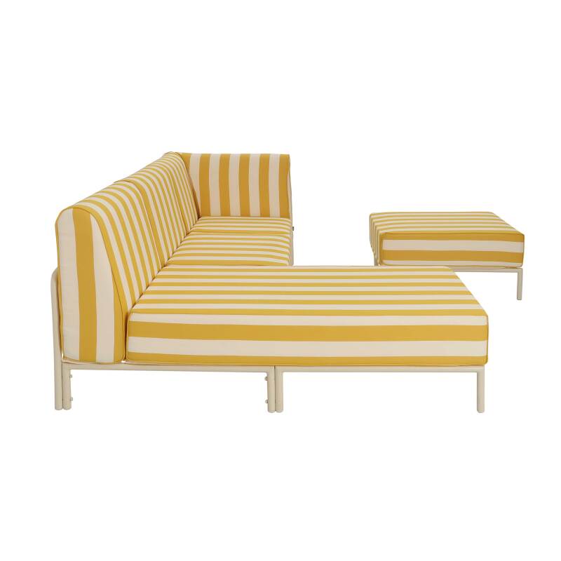 Divano modulare da esterno a righe 4 posti con 1 poltrona, 1 poltrona angolare, 1 chaise longue e 1 pouf (6/8)