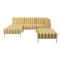 Divano modulare da esterno a righe 4 posti con 1 poltrona, 1 poltrona angolare, 1 chaise longue e 1 pouf