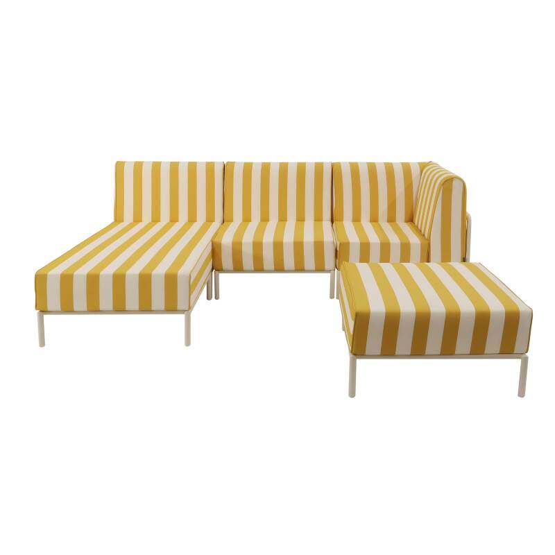 Divano modulare da esterno a righe 4 posti con 1 poltrona, 1 poltrona angolare, 1 chaise longue e 1 pouf (5/8)