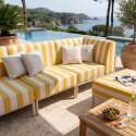 Divano modulare da esterno a righe 4 posti con 1 poltrona, 1 poltrona angolare, 1 chaise longue e 1 pouf