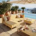 Divano modulare da esterno a righe 4 posti con 1 poltrona, 1 poltrona angolare, 1 chaise longue e 1 pouf