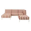 Divano modulare da esterno a righe 4 posti con 1 poltrona, 1 poltrona angolare, 1 chaise longue e 1 pouf