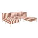 Divano modulare da esterno a righe 4 posti con 1 poltrona, 1 poltrona angolare, 1 chaise longue e 1 pouf