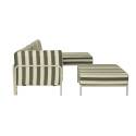 Divano modulare da esterno a righe 4 posti con 1 poltrona, 1 poltrona angolare, 1 chaise longue e 1 pouf