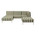 Divano modulare da esterno a righe 4 posti con 1 poltrona, 1 poltrona angolare, 1 chaise longue e 1 pouf
