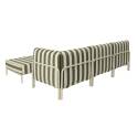 Divano modulare da esterno a righe 4 posti con 1 poltrona, 1 poltrona angolare, 1 chaise longue e 1 pouf