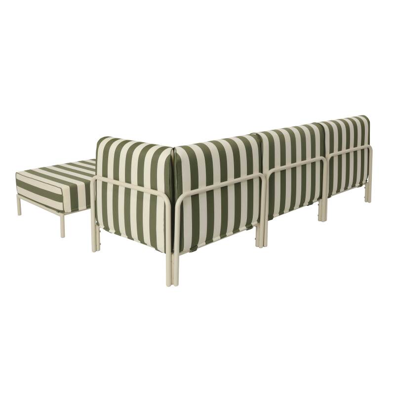 Divano modulare da esterno a righe 4 posti con 1 poltrona, 1 poltrona angolare, 1 chaise longue e 1 pouf (4/7)