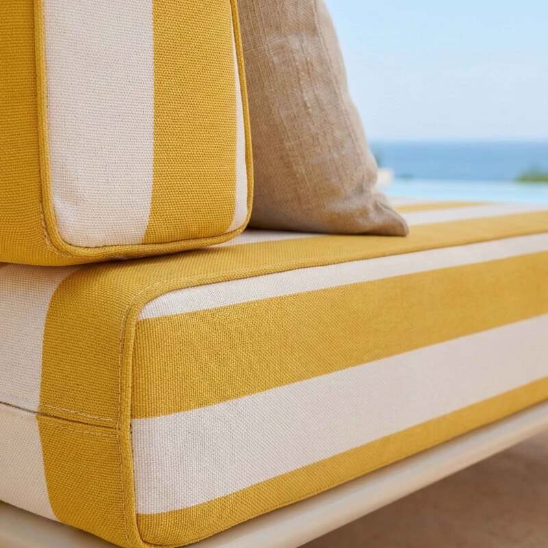 Divano modulare da esterno a righe 5 posti con 2 poltrone, 1 poltrona angolare, 1 chaise longue e 1 pouf (4/8)