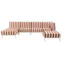 Divano modulare da esterno a righe 5 posti con 2 poltrone, 1 poltrona angolare, 1 chaise longue e 1 pouf