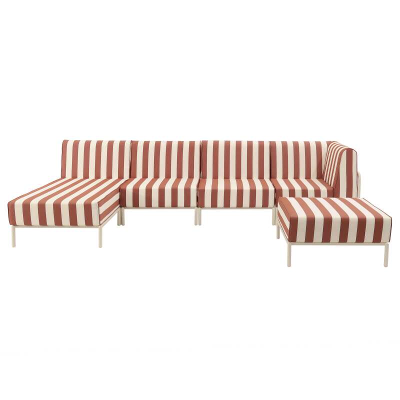 Divano modulare da esterno a righe 5 posti con 2 poltrone, 1 poltrona angolare, 1 chaise longue e 1 pouf (5/7)
