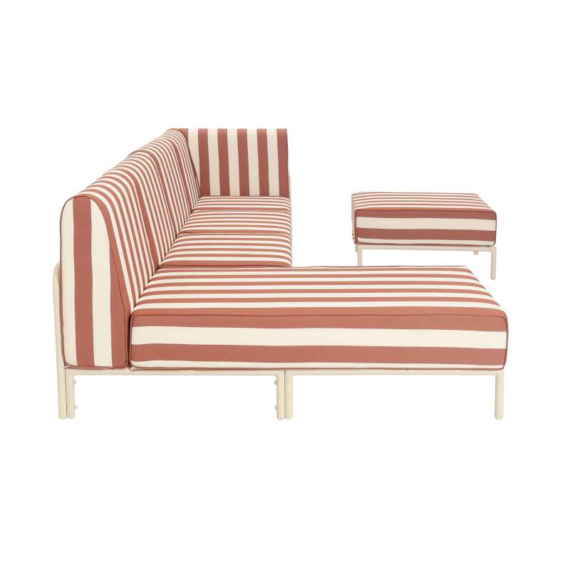Divano modulare da esterno a righe 5 posti con 2 poltrone, 1 poltrona angolare, 1 chaise longue e 1 pouf (6/7)