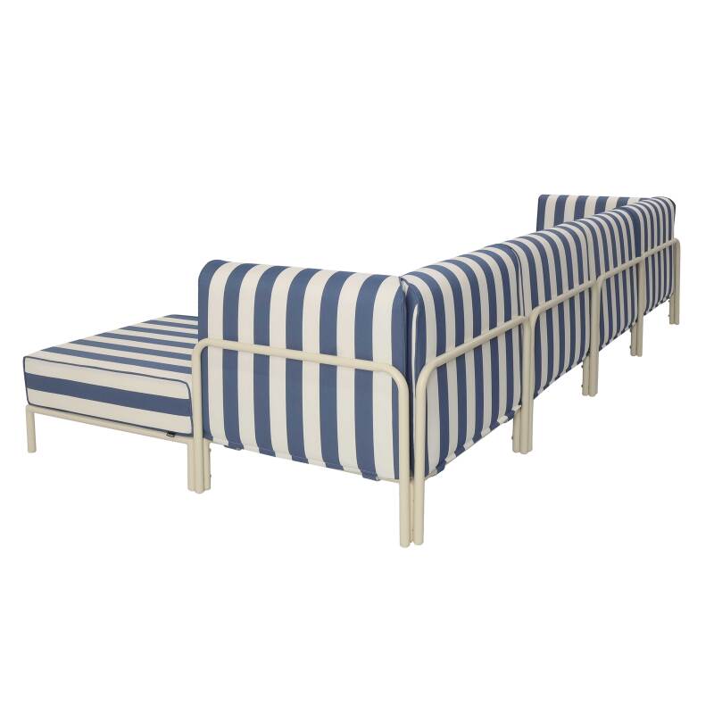 Divano modulare da esterno a righe 5 posti con 2 poltrone, 2 poltrone angolari e 1 pouf (4/7)