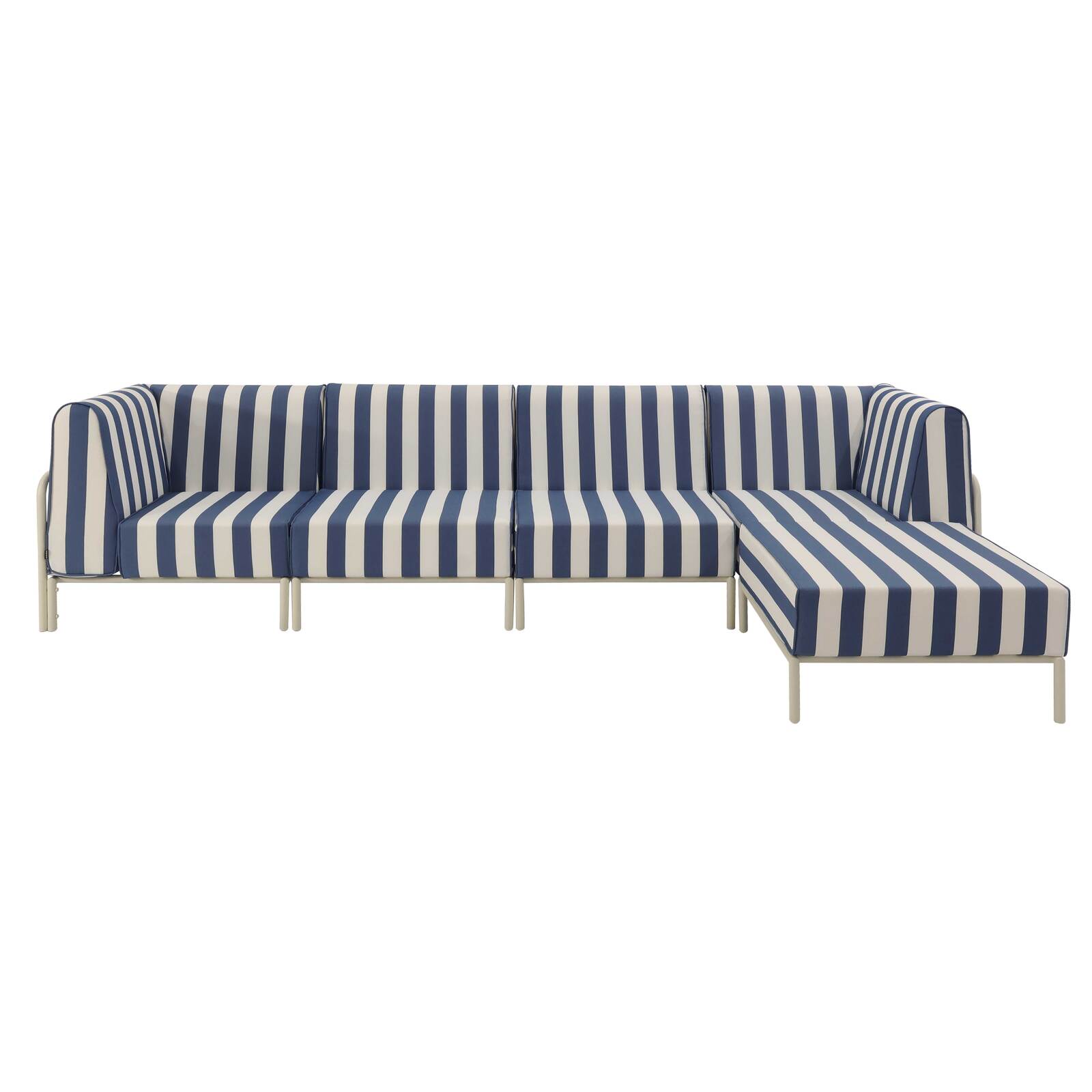 Divano modulare da esterno a righe 5 posti con 2 poltrone, 2 poltrone angolari e 1 pouf