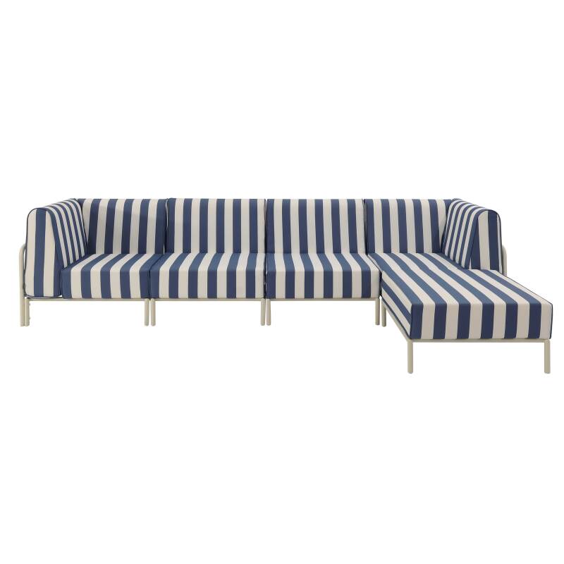 Divano modulare da esterno a righe 5 posti con 2 poltrone, 2 poltrone angolari e 1 pouf (5/7)