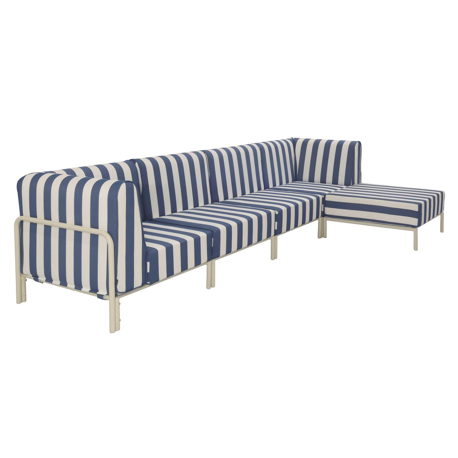 Divano modulare da esterno a righe 5 posti con 2 poltrone, 2 poltrone angolari e 1 pouf