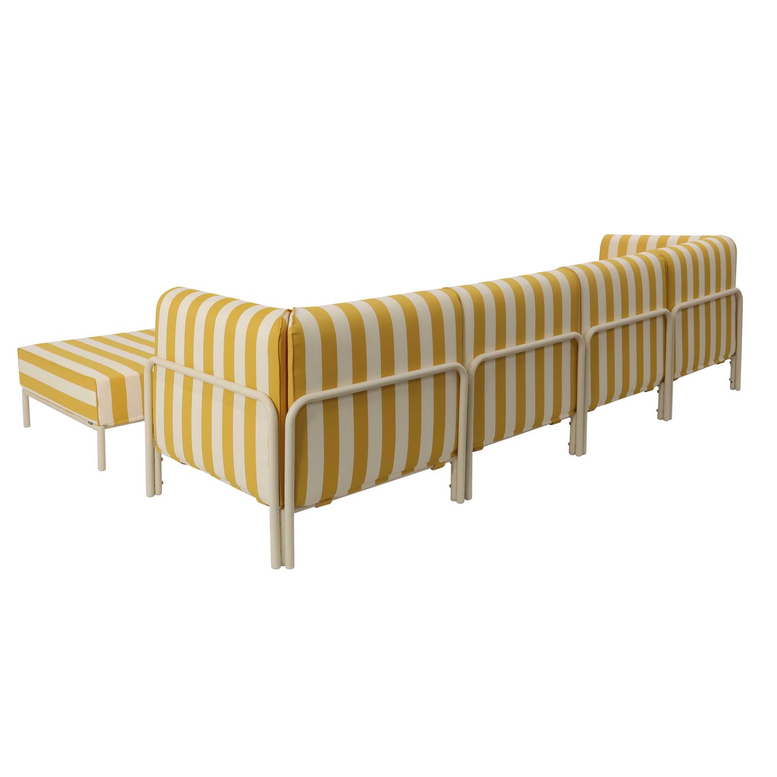Divano modulare da esterno a righe 5 posti con 2 poltrone, 2 poltrone angolari e 1 pouf