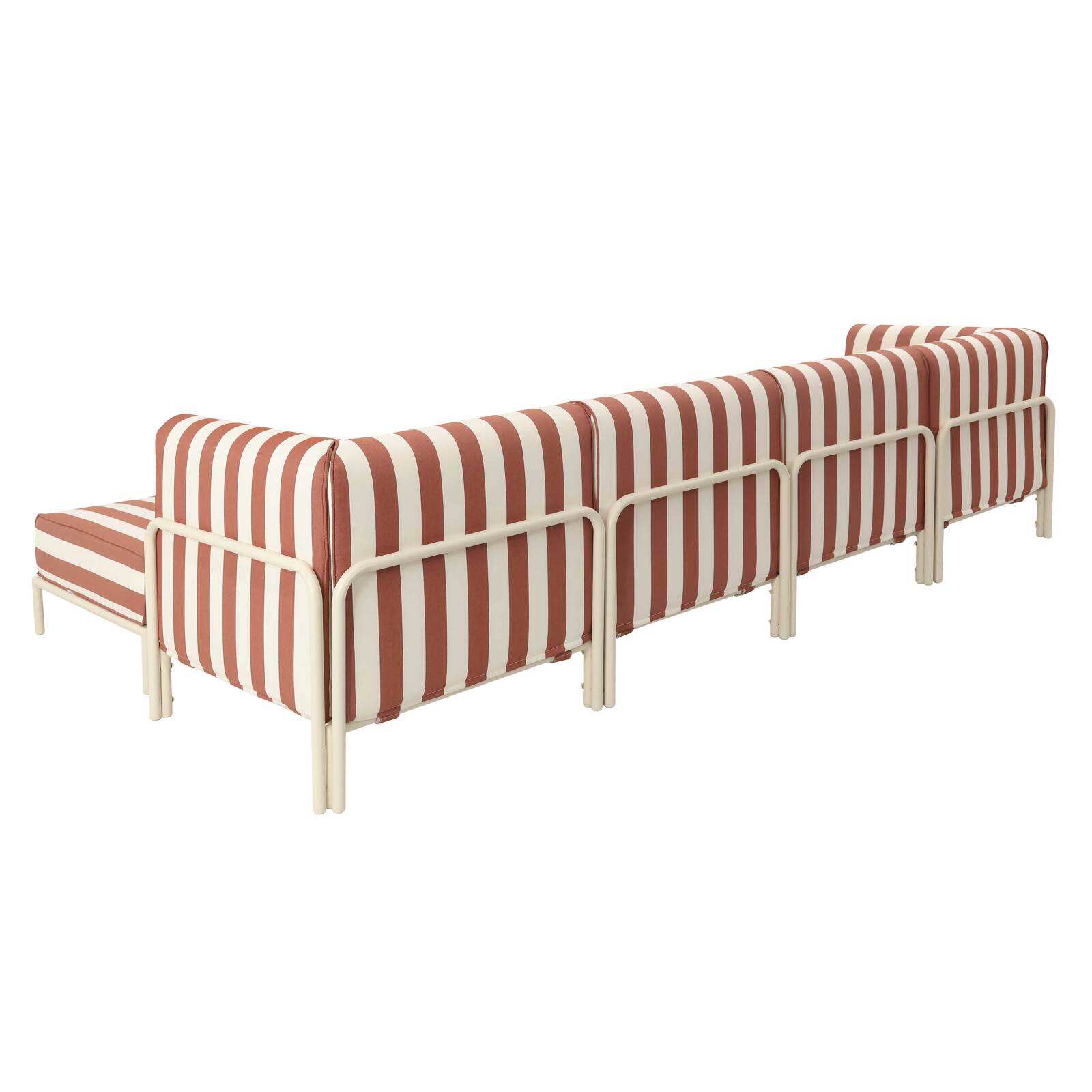 Divano modulare da esterno a righe 5 posti con 2 poltrone, 2 poltrone angolari e 1 pouf
